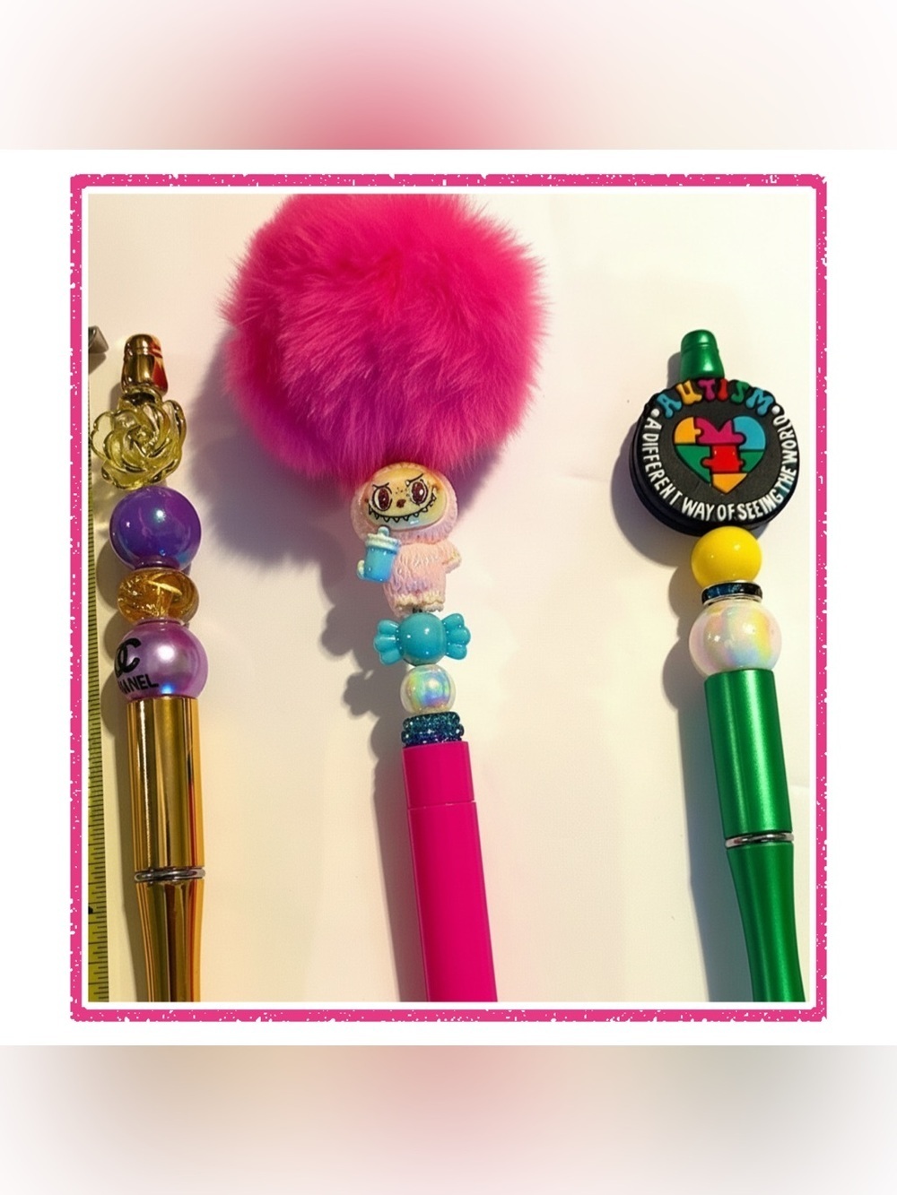 🎀 🆕 Colorful DIY Bendable Pen Set of Three-Autism,Labubu, Flowers 🎀